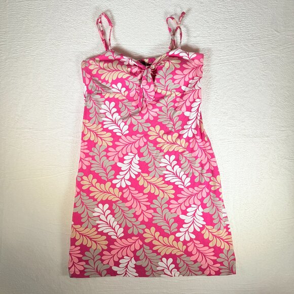 Tommy Bahama Supima Cotton Pink And Green Leaf Dress Size Large - Picture 1 of 5
